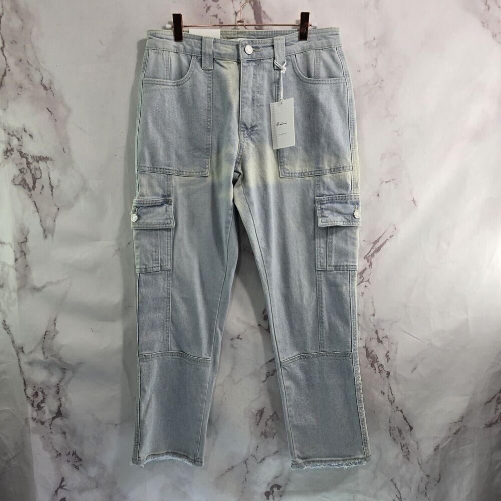 KanCan Jean Women 28 9 Cargo Winston Bleached Light Wash Denim Crop Y2K
